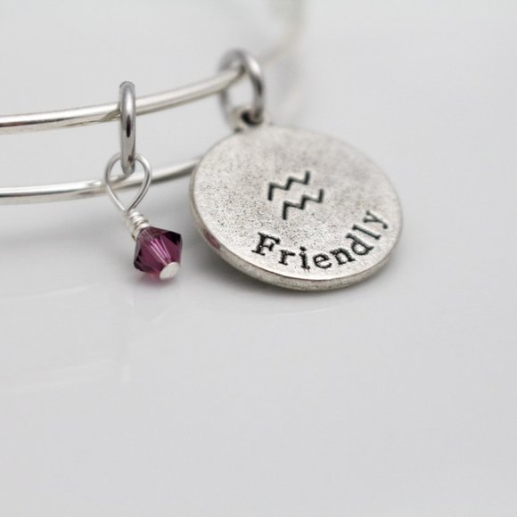 February Aquarius Adjustable Charm Bangle - Handmade Zodiac Bracelet - Picture 10 of 10